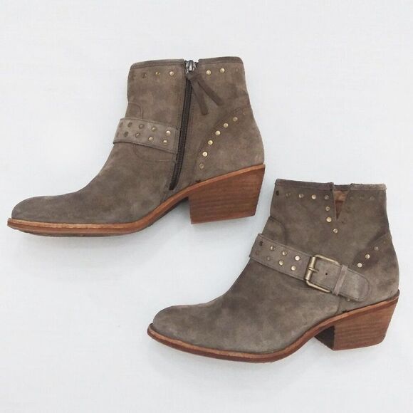 Söfft ALLENE Suede Moto Bootie Studs Buckles Side Zip Western Cowboy Boots Taupe - Picture 14 of 16